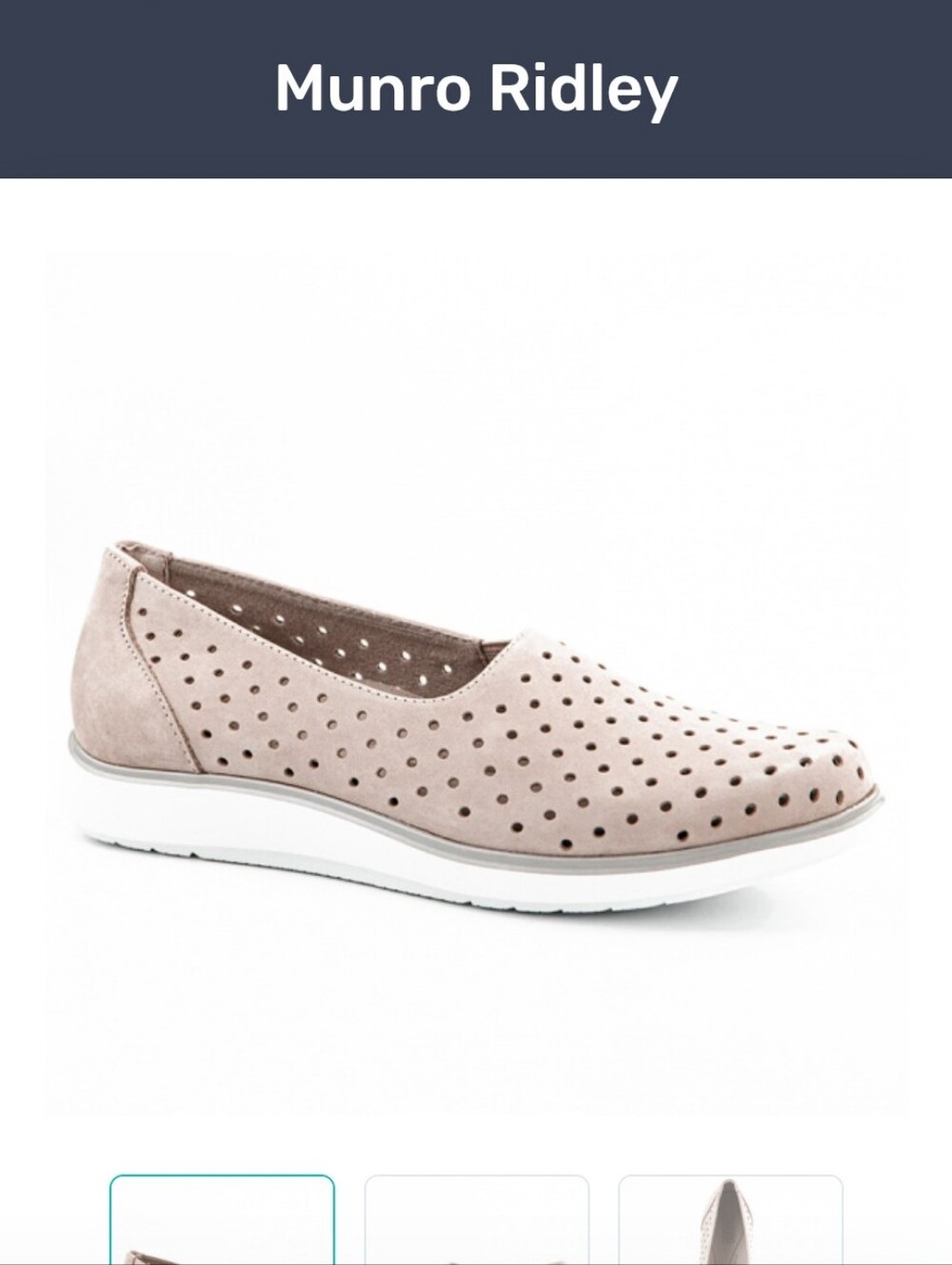Munro Ridley Perforated Slip On Sneaker. Light Taupe Nubuck Leather. Size 7M NWT